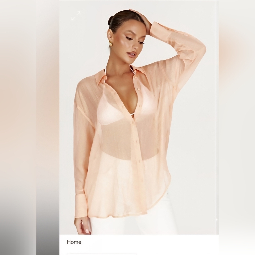 NEW Meshki Peach Sheer Button-Up Blouse